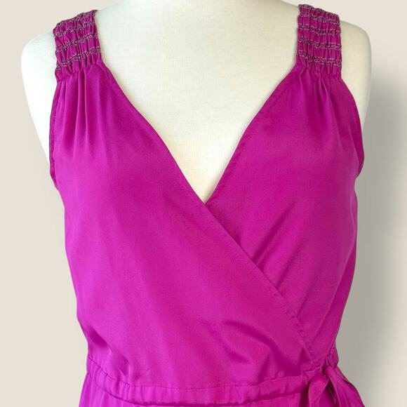 Banana Republic Sleeveless Cross Wrap Tie Waist Ruffles Sheath Dress Size 0 Pink - Picture 4 of 12